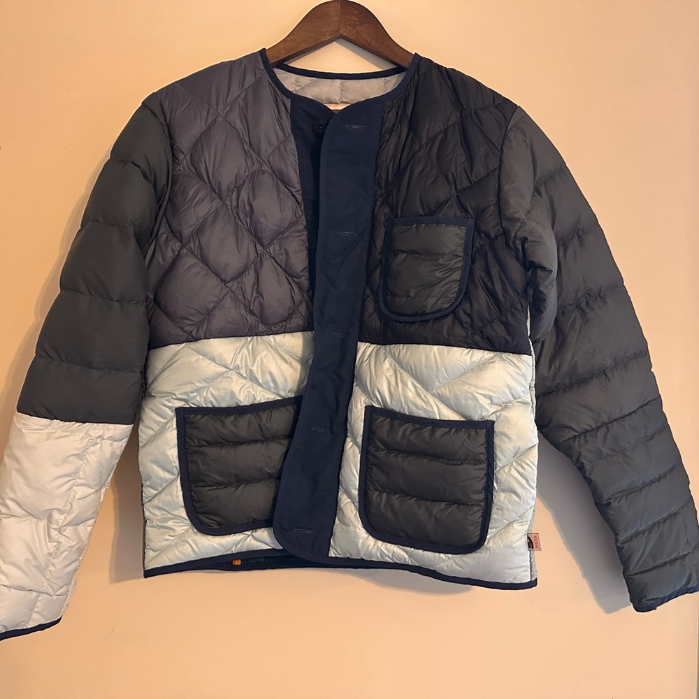 ReCrafted Worn Wear Patagonia Men's Blue and Gray Quilted Puffer Jacket